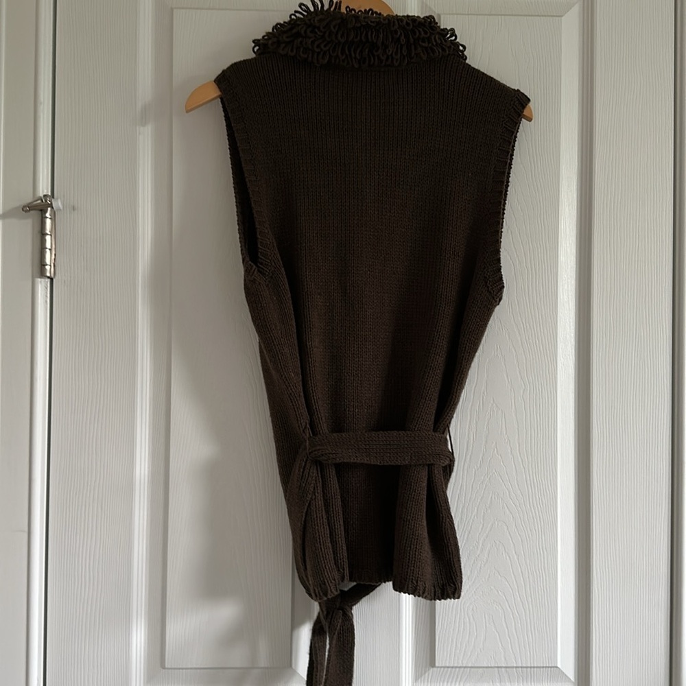 Kim Rogers Fringe Collar Vest Dark Brown Knit NWT - Picture 5 of 7
